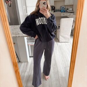 Comfrt Waffle Knit Lounge Pants Navy Drawstring Wide Leg Cozy Sweatpants Women M